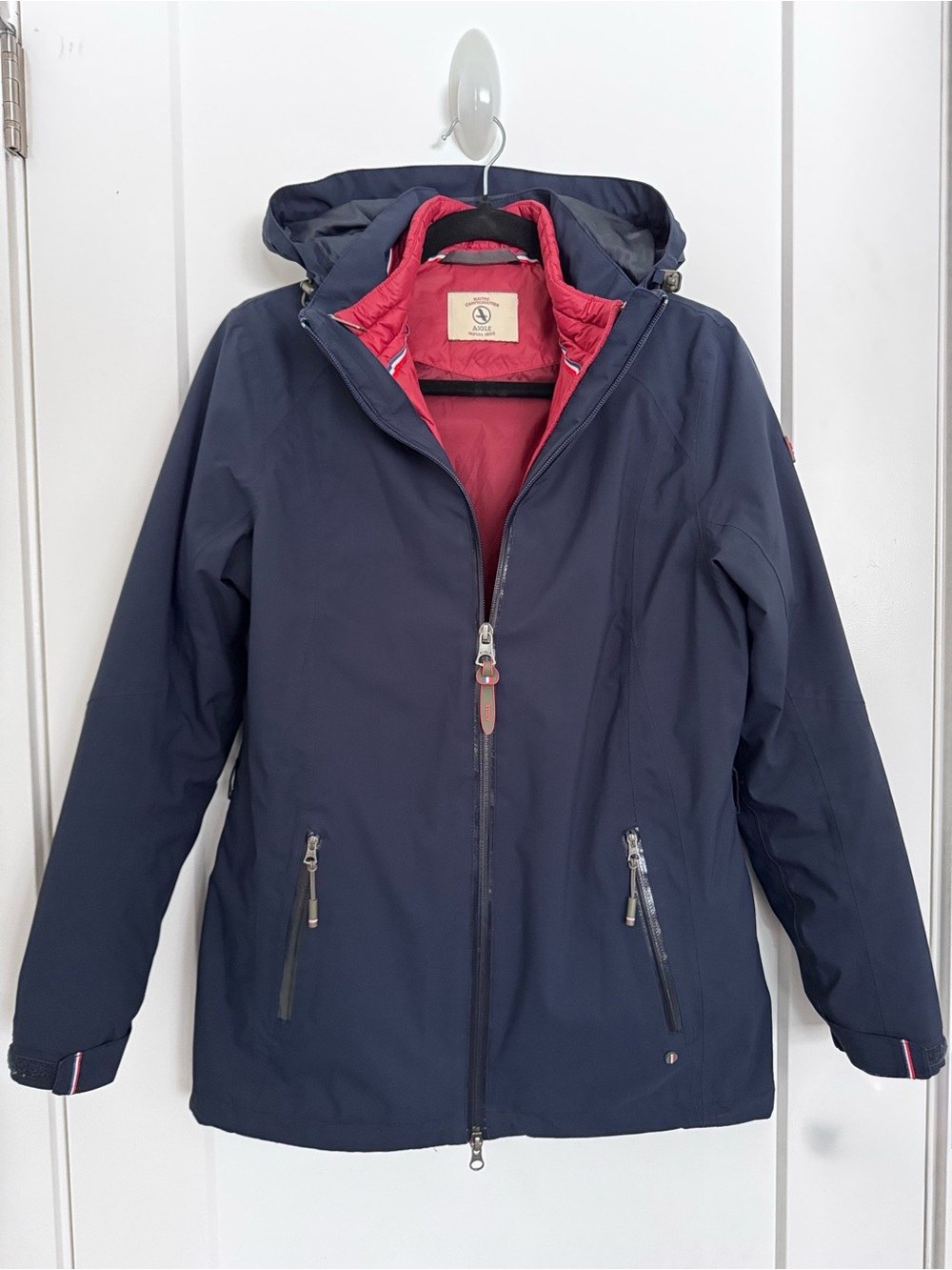 AIGLE Navy Hooded Jacket with Red removable puff coat